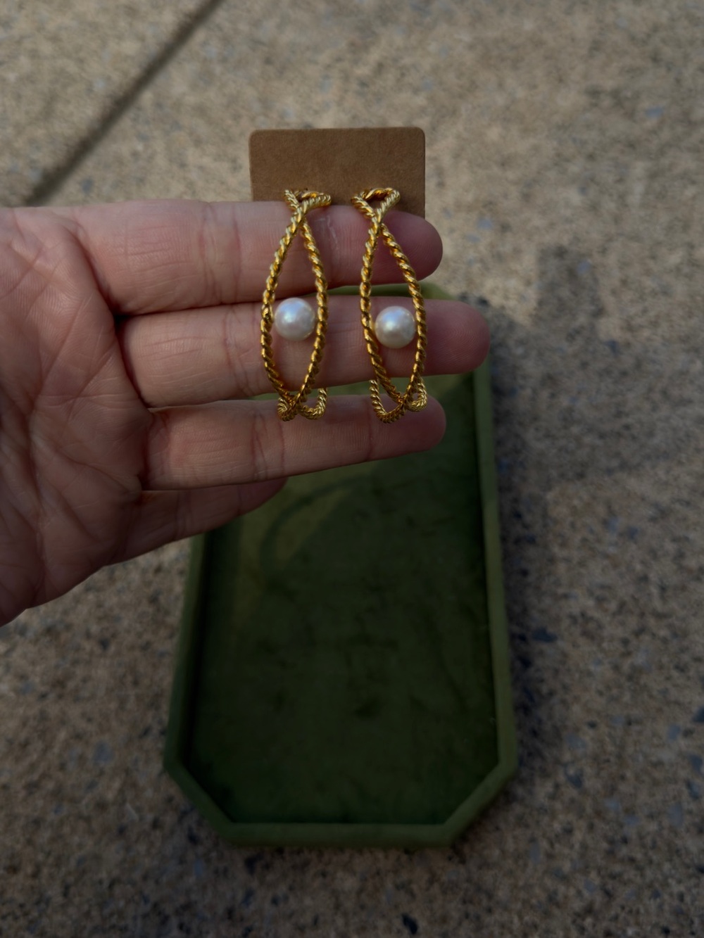 Vintage 1993 Avon Gold Tone Twisted Wire Hoop Earrings with Faux Pearl Accents